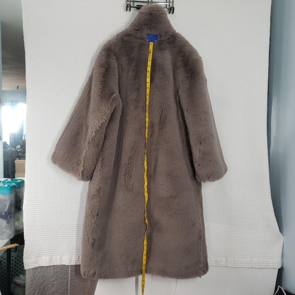 HM Fuzzy Faux Fur Long Coat Womens Large Party Gray Statement Oversized Jacket - Picture 5 of 16